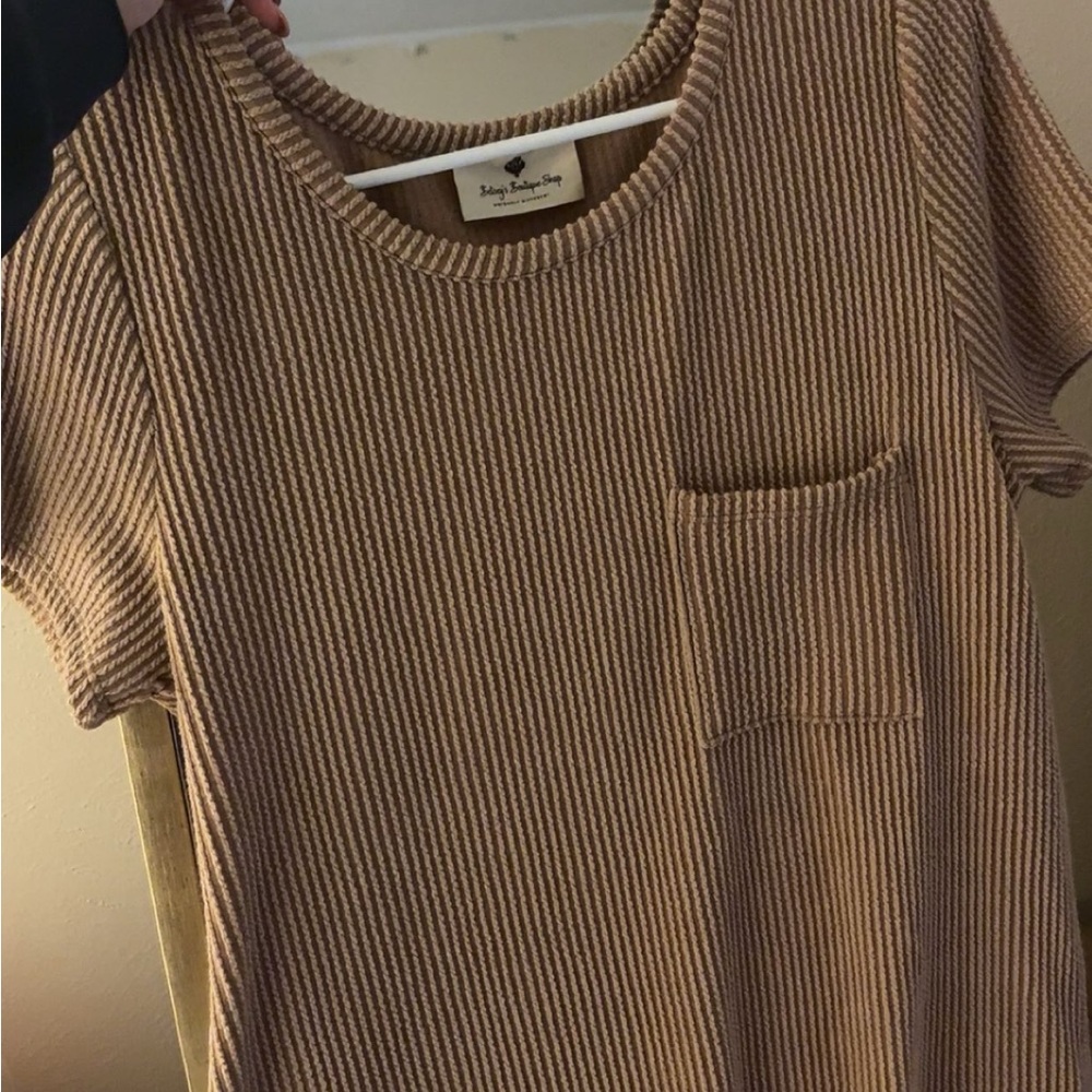 Tan Ribbed Short Sleeve Top